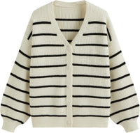 CIDER Women's Striped Knit Cardigan Button Down V Neck Fall Fashion Casual Sweater
