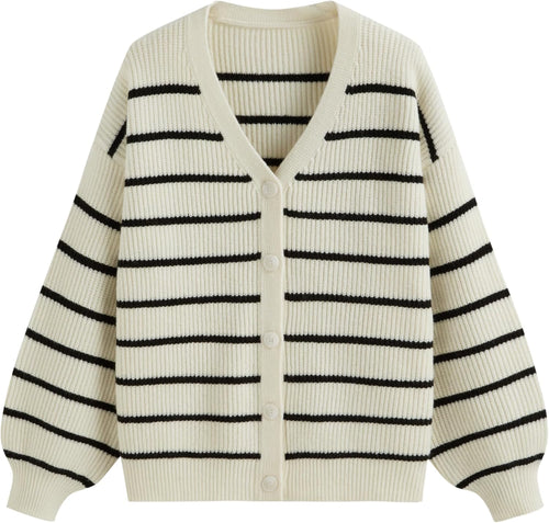CIDER Women's Striped Knit Cardigan Button Down V Neck Fall Fashion Casual Sweater