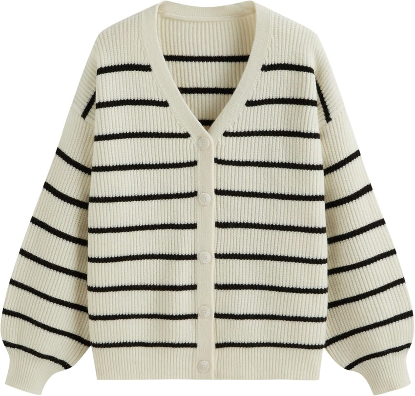 CIDER Women's Striped Knit Cardigan Button Down V Neck Fall Fashion Casual Sweater
