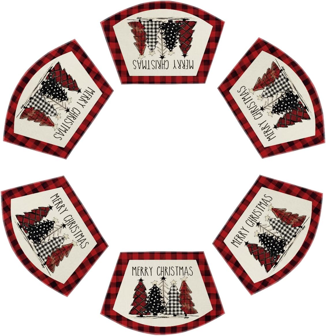 Artoid Mode Waterclor Buffalo Plaid Christmas Trees Placemats Set of 4, 12x18 Inch Winter Table Mats for Outdoor Home Party Kitchen Dining Decor