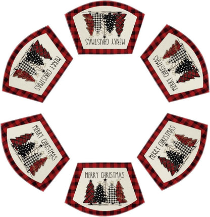 Artoid Mode Waterclor Buffalo Plaid Christmas Trees Placemats Set of 4, 12x18 Inch Winter Table Mats for Outdoor Home Party Kitchen Dining Decor