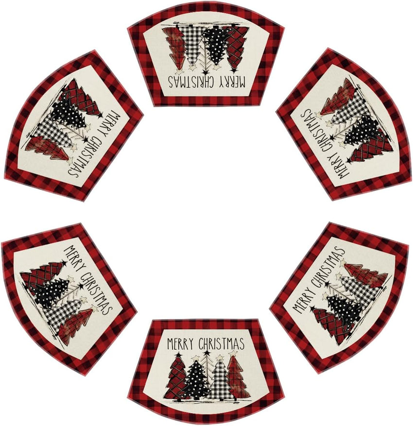 Artoid Mode Waterclor Buffalo Plaid Christmas Trees Placemats Set of 4, 12x18 Inch Winter Table Mats for Outdoor Home Party Kitchen Dining Decor