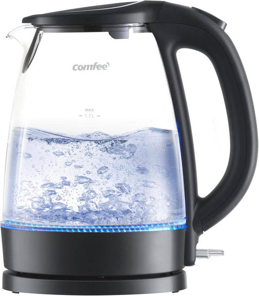 Electric Kettle Water Boiler, 1.8L Electric Tea Kettle, Wide Opening Hot Water Boiler With LED Light, Auto Shut-Off & Boil Dry Protection, Glass Black