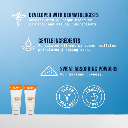 Carpe Sweat Absorbing Hand and Foot Lotion Bundle (3 Hand and 3 Foot Tubes), Stop Sweaty Hands and Sweaty, Smelly Feet, Dermatologist-Recommended