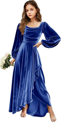 Velvet Junior Bridesmaid Dresses Long Sleeve Girls Christmas Dress Flower Girl Dresses Wedding Guest Maxi Party Gown