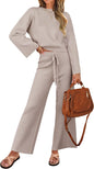ZESICA Women's 2 Piece Outfits Set 2025 Casual Long Sleeve Knit Pullover Top and Wide Leg Pants Sweatsuit Lounge Sets