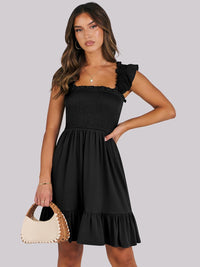 ANRABESS Women's Summer Casual Sleeveless Square Neck Dress 2025 Smocked Ruffle Backless Boho Beach Cute Teen Short Sundress