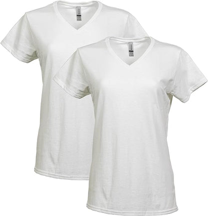Gildan Women's Heavy Cotton V-Neck T-Shirt, 2-Pack, White, Large (Clearance)