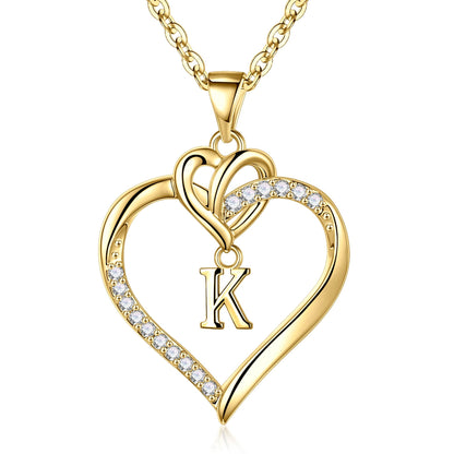 STORUP Heart Initial Necklaces for Women Girls, 14K-Gold-Plated Initial A-Z Heart Necklaces for Teen Girl Jewelry Birthday Gifts for Girls Women Her Wife Mom