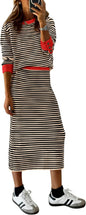 PRETTYGARDEN 2 Piece Skirts Sets For Women Fall Fashion 2025 Striped Sweater Dress Knit Lounge Travel Outfits Winter Clothing