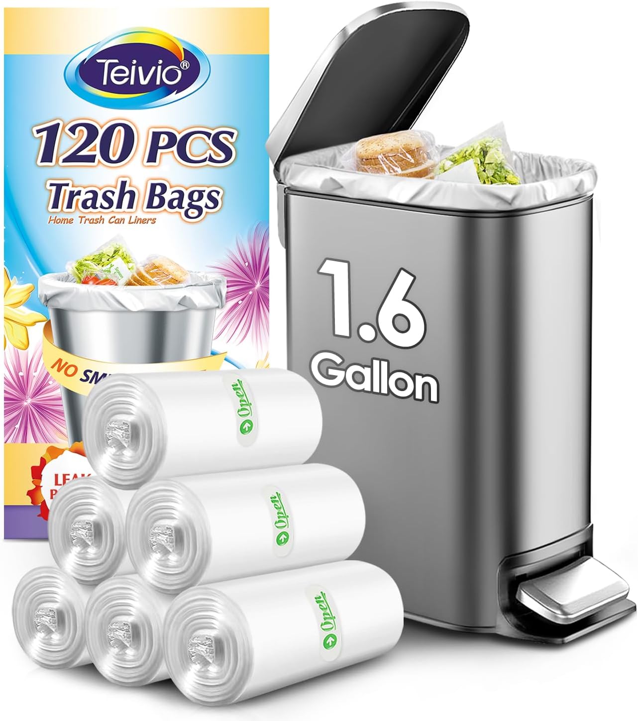 10 Gallon 200 Counts Extra Strong Trash Bags Tall Kitchen Garbage Bags by Teivio, 9 Gallon 10 Gallon,Bathroom Trash Can Bin Liners, Intended for Home,Plastic Bags for office kitchen Garden,Black