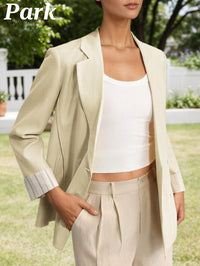 Mina Self 2025 Women's Casual Blazer Fall - Double Breasted Full-Lined Stripe Lightweight Fashion Work Office Jacket Pockets