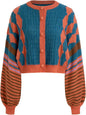 CIDER Cardigans for Women Trendy Crew Neck Striped Geometric Knit Cardigan Oversized Button Up Knitwear