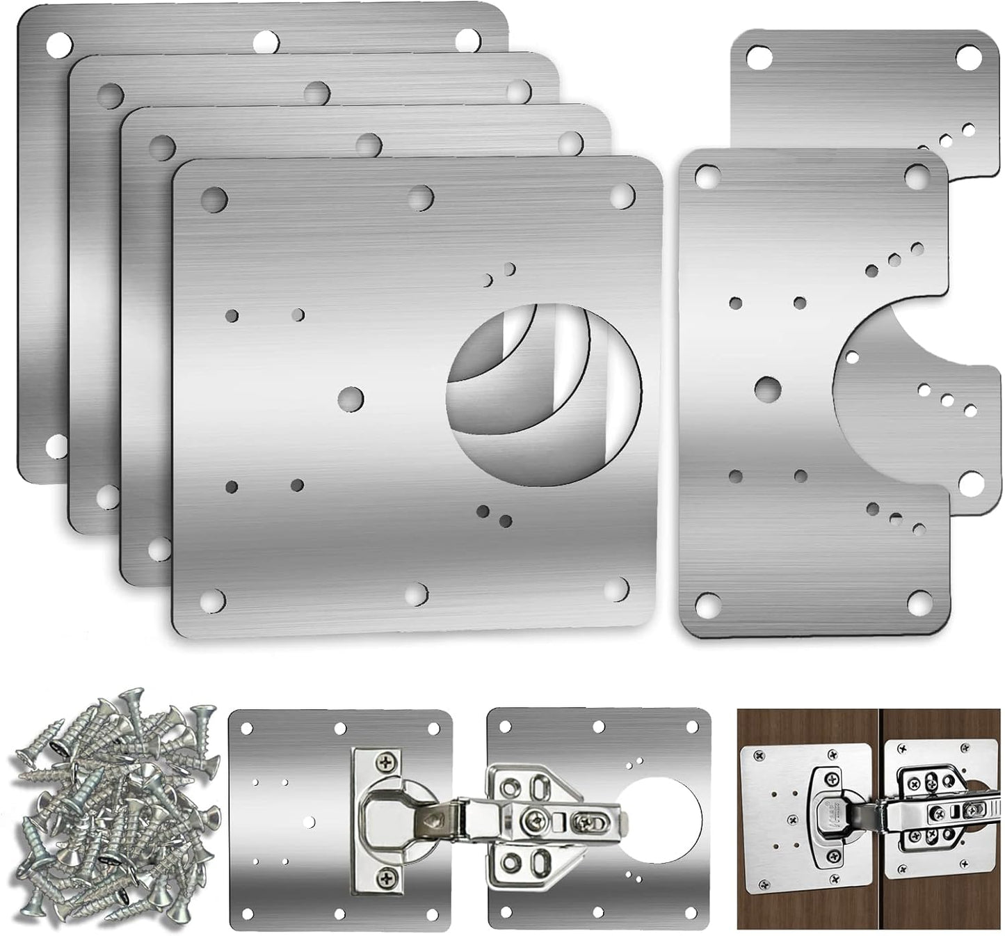 7DAY'S - 6 PCS Cabinet Hinge Repair Plate, Hinges Repair Fixing Plates, Stainless Steel Cabinet Repair Board, Kitchen Cupboard Door Hinge Repair Brackets Kit, Cabinet Fixing Plate Bracket with Mounting Screw