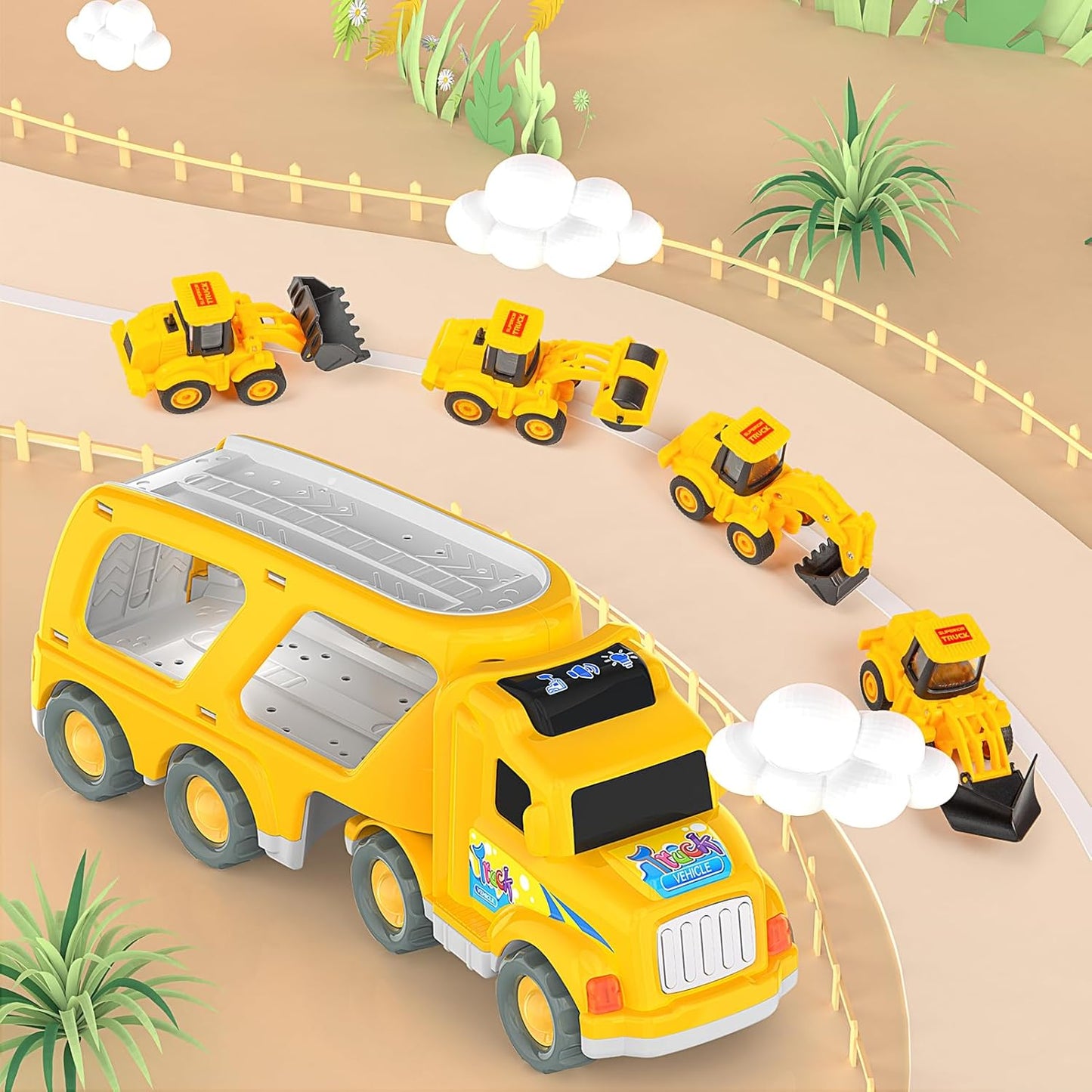 Veslier Construction Truck Toys for Boys Girls Age 1 2 3 4 5 6 Years Old，Carrier Transport Trucks for Kids 1-3 3-5 Year Old，Christmas Birthday Gift Toddler Toys.
