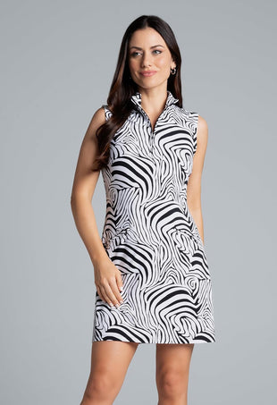 IBKUL Athleisure Wear Sun Protective UPF 50+ Icefil Cooling Cecilia Print Sleeveless Mock Dress - 58932