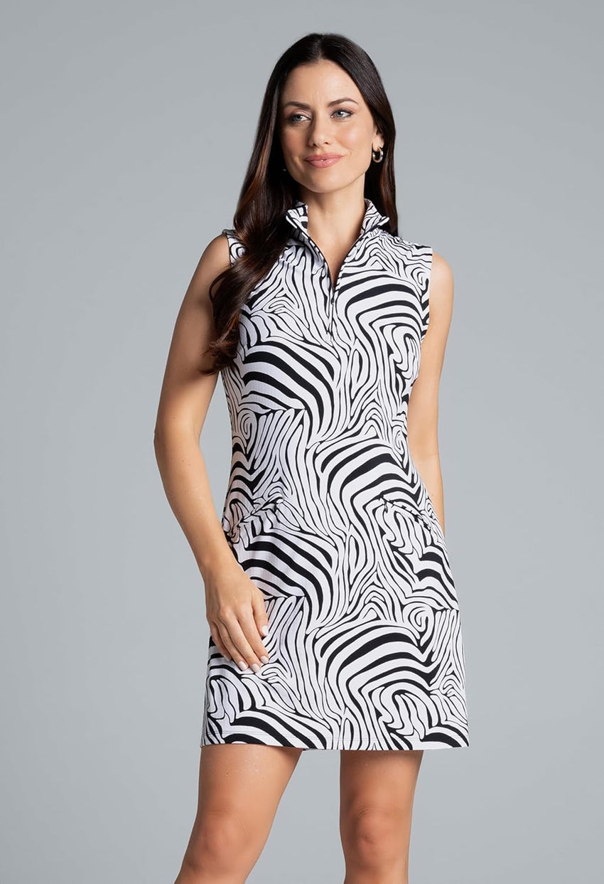 IBKUL Athleisure Wear Sun Protective UPF 50+ Icefil Cooling Cecilia Print Sleeveless Mock Dress - 58932