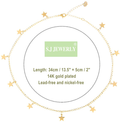 S.J JEWELRY Women Simple Delicate Full Moon 14K Gold Plated/Rose Gold/Silver Plated Layered Pendant Handmade Star Chokers Necklaces