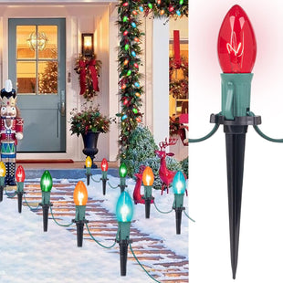 Christmas Pathway Lights Outdoor, 25.7 Feet C9 Lights with 20 Multicolor Bulbs and Stakes, Connectable Outdoor Christmas Decorations Outside Yard Walkway Sidewalk Holiday