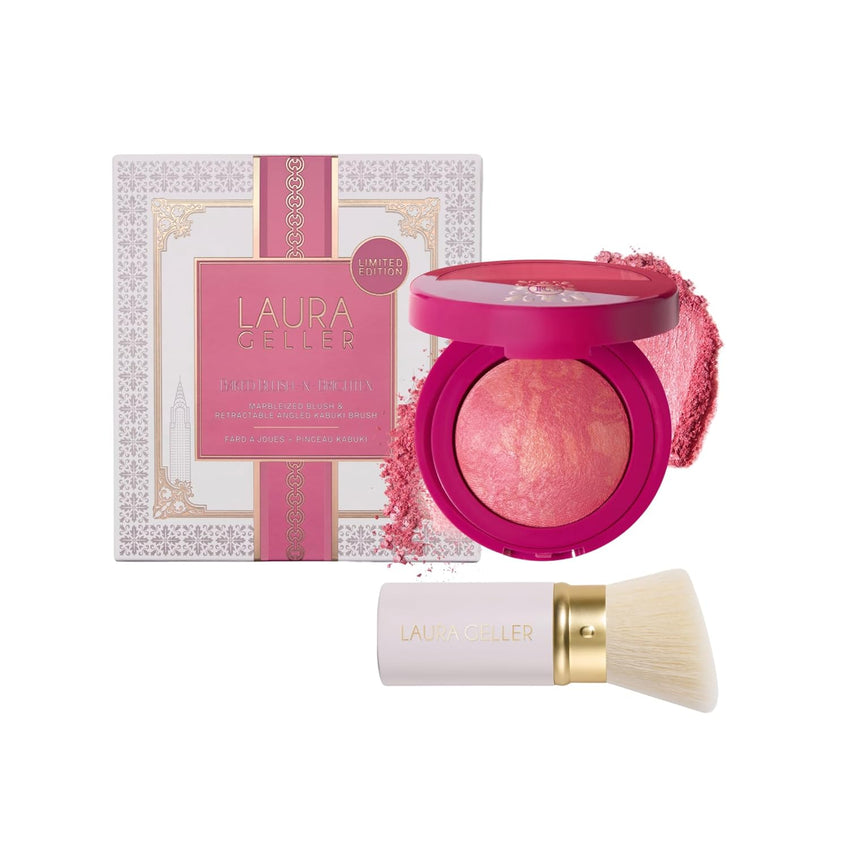 LAURA GELLER NEW YORK Baked Blush-n-Brighten Marbleized Blush for Cheeks - Pink Grapefruit - Satin Finish - Buildable Color