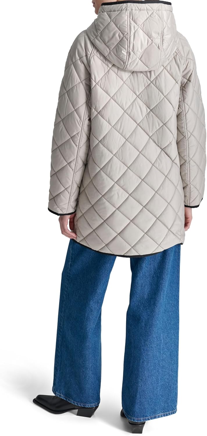 DKNY womens Hooded Toggle Quilted Coat
