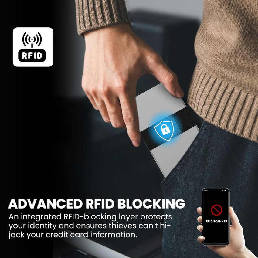 CODE 118 Wallet - Premium Automatic Smart Wallet, RFID Blocking, Pop Up Mens Minimalist Metal Wallet, 6061-T6 Aerospace-Grade Aluminum, Genuine 3K Carbon Fiber (Classic, Slate Grey)