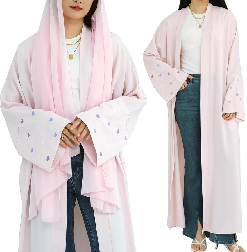 Abayas for Women Muslim Islamic Dubai Cardigan Open Front Chiffon Dress Long Sleeve Maxi Abaya Long Kaftan Robe(No Scarf)