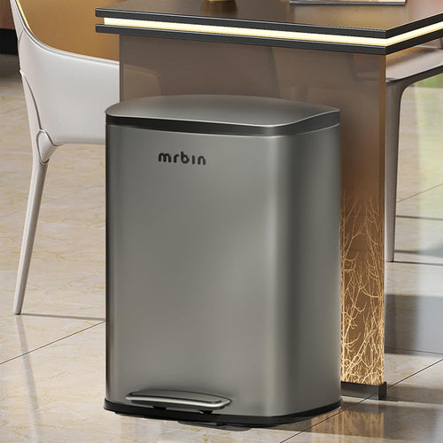 MRBIN Stainless Steel Kitchen Trash Can with Lid and Odor Filter, 13gal / 50L Step Tall Kitchen Pedal Garbage Pail, Commercial Large Rectangle Office Waste Basket for Bathroom, Garage, Eclipse Grey