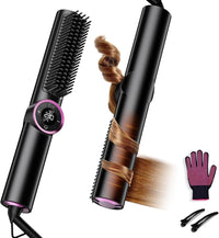 Hair Straightener Brush: 3-in-1 Curling & Straightening Comb with Dual Voltage, Hot Comb with Ionic Coating, Black