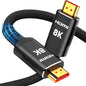 Snowkids 8K HDMI 2.1 Cable 1.5 ft, Non-Slip Nylon Braided, 48Gbps Ultra High-Speed HDMI Cables Cord, 10K 8K@60Hz, 4K@120Hz Compatible for TV/PS-5/X-box/Projector/Sound System & More