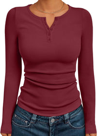 7DAY'S Queen Womens Long Sleeve Shirts 2025 Henley Casual Fall Outfits Fitted Tops Ribbed Fashion Basic Tees