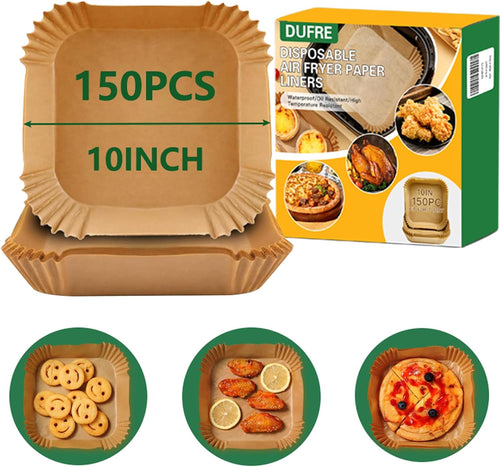 150Pcs Air Fryer Paper Liners 10 INCH [ Fit 7-12 QT] Parchment Paper,Disposable Square Paper for Air Fryer Non-stick Oil-proof for Baking,Roasting,Microwave,fathers day for dad