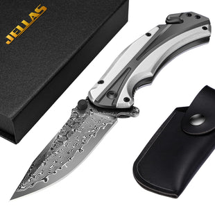 Damascus Pocket Knife for Men, Folding Knife Outdoor Tactical Knives for Hunting Fishing Camping, 3.7" Handmade Damascus Steel Blade, Liner Lock, Christmas Gifts for Men Women Dad Husband Boyfriend