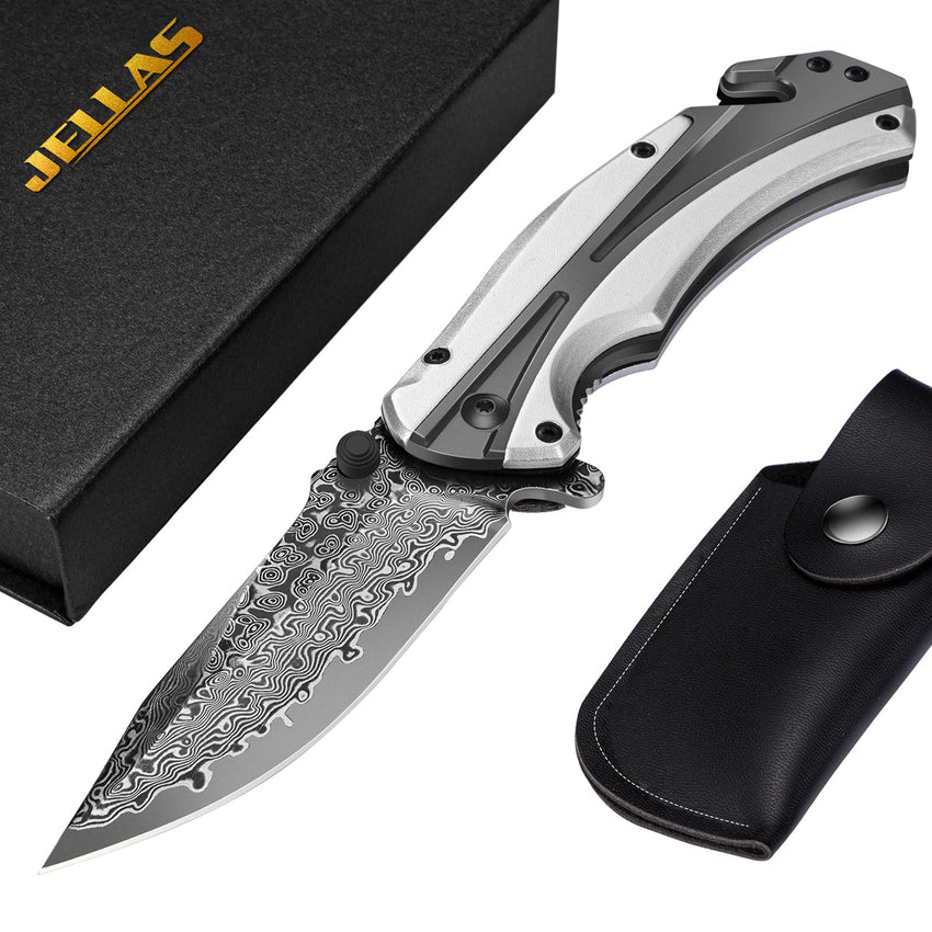 Damascus Pocket Knife for Men, Folding Knife Outdoor Tactical Knives for Hunting Fishing Camping, 3.7" Handmade Damascus Steel Blade, Liner Lock, Christmas Gifts for Men Women Dad Husband Boyfriend