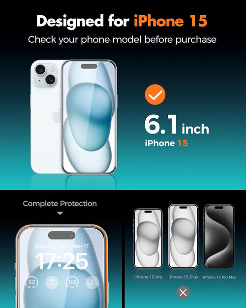 UNBREAKcable 4PCS Screen Protector for iPhone 15-2 Privacy Tempered Glass+2 Clear Glass Double Shatterproof [Easy Installation Frame] [9H Hardness] [Case Friendly] Anti-Scratch for iPhone 6.1 inch