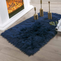 Ashler Faux Fur Rug, Dark Blue Area Rugs, Fluffy Sheepskin Fur Rug, Fuzzy Ultra Soft 2 x 6 Ft Rugs, Machine Washable Shag Rug, Nursery Throw Rugs for Bed, Living, Kids Room