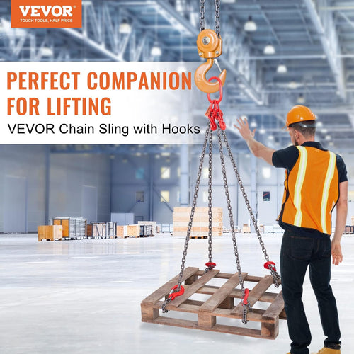 VEVOR Chain Sling, 5/16 Inch X 5 Ft Lifting Chains with Hooks, G80 Engine Chain Hoist Lifts, 11000LBS Lifting Sling Chains for Engine Hoist, Engine Lift Chain 5T with 4 Leg Grab Hooks and Adjusters