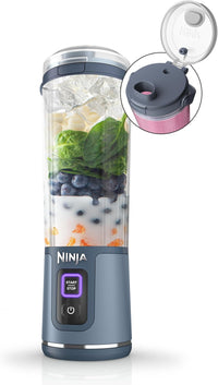Ninja BC151NV Blast Portable Blender, Cordless, 18oz. Vessel, Personal Blender-for Shakes & Smoothies, BPA Free, Leakproof-Lid & Sip Spout, USB-C Rechargeable, Dishwasher Safe, Denim Blue (Renewed)