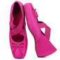 Women's Ballet Flats Square Toe Criss Cross Straps with Bow Low Wedge Shoes