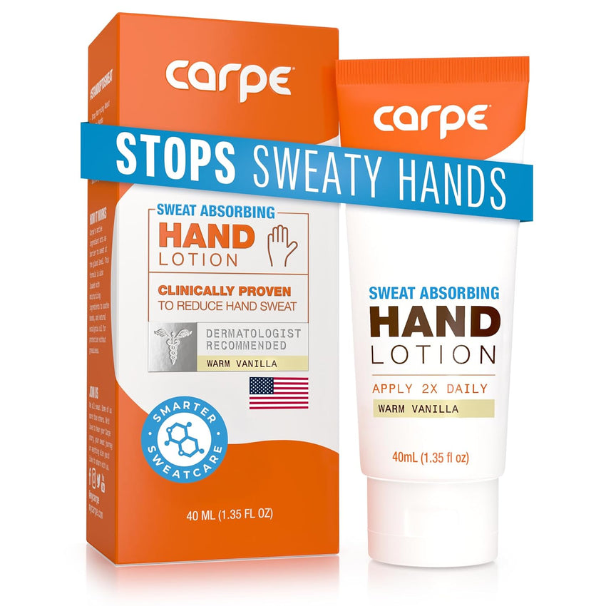 Carpe Sweat Absorbing Hand Lotion, A dermatologist-recommended smooth lotion that helps stop hand sweat, Great for hyperhidrosis (Original Eucalyptus)
