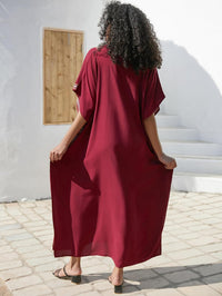 Women Embroidery Loose Kaftan Casual Beach Bathing Suit Cover Up Long Caftans Maxi Dress