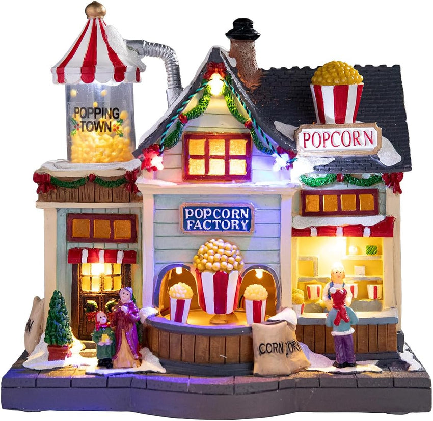 Bdor Christmas Village Lighted Decoration Musical Animated Display Christmas Collectible Santa Battery Operated Resin Indoor Decor