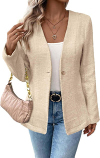 Mina Self Long Tweed Blazer Jacket for Women 2024 Fall Winter Warm Cardigan Open Front Slim Fitted Fashion Casual Work Suit