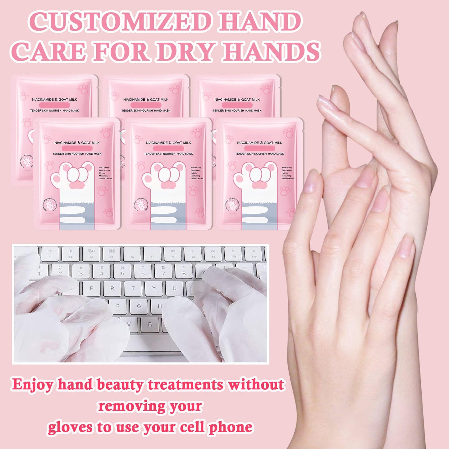 LZYLLS 6 Pairs Hand Masks Moisturizing Gloves, Hydrating Hand Mask Moisturizer Gloves Care for Dry Cracked Hands, Smooth Long Lasting Soft Firming Hand Mask Gift Set for Men Women（A