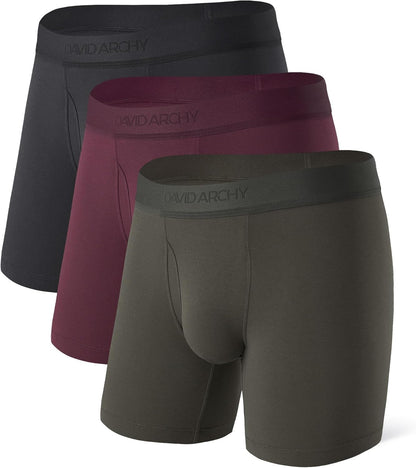 DAVID ARCHY Men's Underwear Ultra Soft Modal Support Pouch Trunks Moisture Wicking Boxer Briefs for Men Multipack