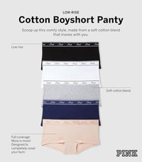 Victoria's Secret PINK Women's Cotton Logo Boyshort Underwear, Full Coverage Panties for Women, Multi Pack (XS-XXL)