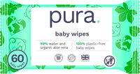 Pura Natural Sensitive Baby Wipes, 99% Water, Unscented & Hypoallergenic, Suitable for Sensitive & Eczema-prone Skin, Hypoallergenic, EWG Verified, 10 Pack of 60 Wet Wipes (600 Diaper Wipes) Bulk Buy