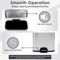 13 Gallon/50 L Trash Can with Lid - Rectangular Smudge-Resistant Kitchen Trash Can With Soft-Close Foot Pedal - Stainless Steel Garbage Can for Kitchen, Bathroom, or Office - Indoor and Outdoor Use