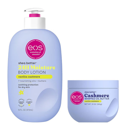 eos Shea Better Body Lotion Vanilla Cashmere, 24-Hour Moisture Skin Care, Lightweight & Non-Greasy, Natural Shea, Vegan, Vanilla Body Lotion, 16 fl oz