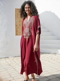 Women Embroidery Loose Kaftan Casual Beach Bathing Suit Cover Up Long Caftans Maxi Dress